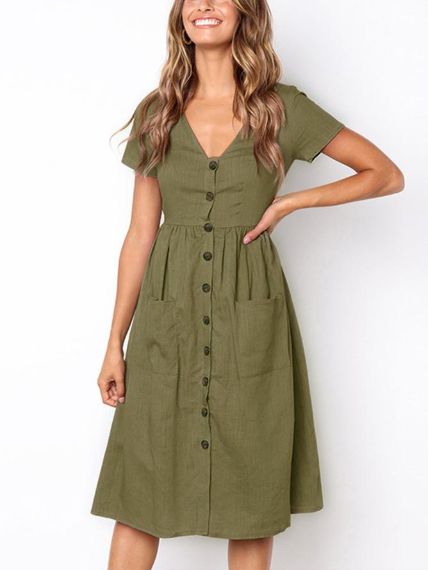 V-Neck Button Down Dress.